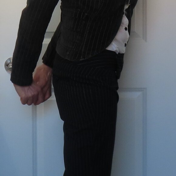 3 pieces:  Black n white flare pants, crop jacket, shirred LS shirt, size 4 or S - Picture 1 of 15